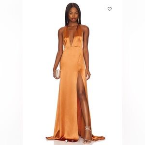 Elegant Satin Halter Maxi Dress - Orange